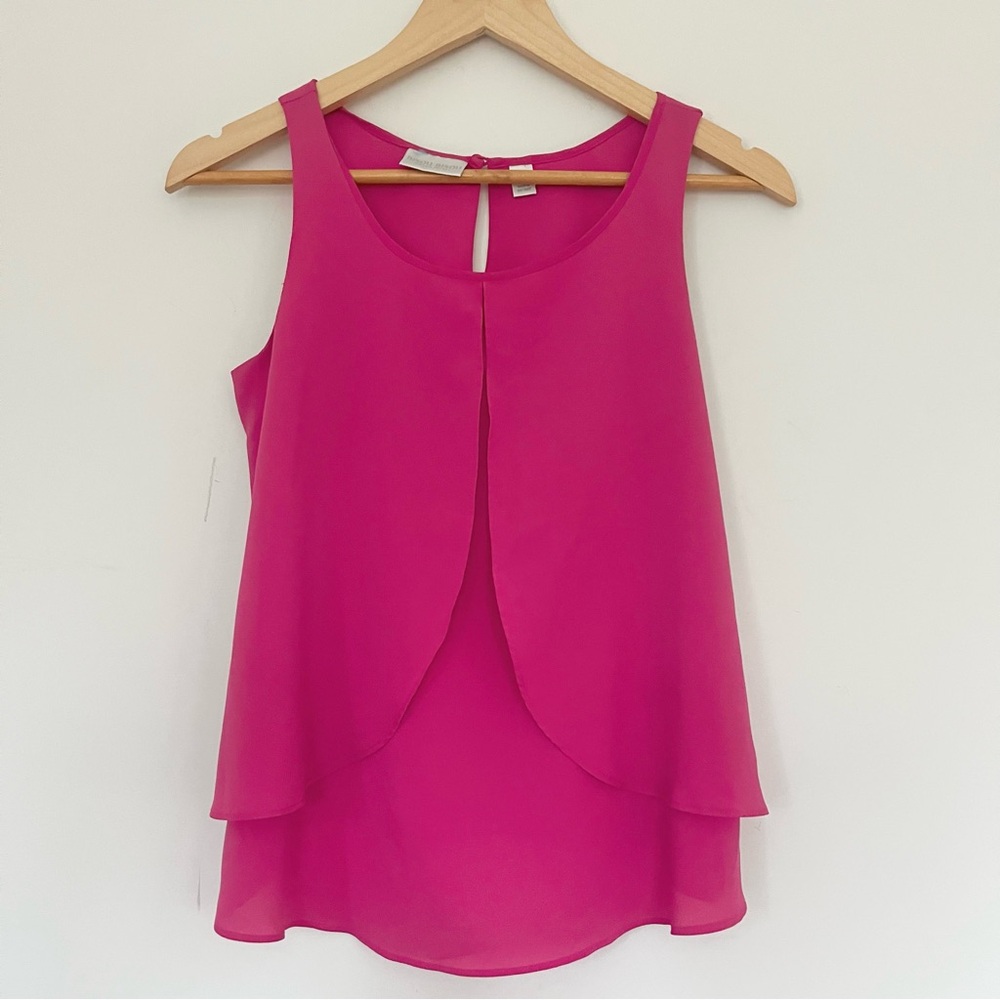Bisou Bisou 100% Silk Elegant Pink Sleeveless Top w Layers Sz XS Casual